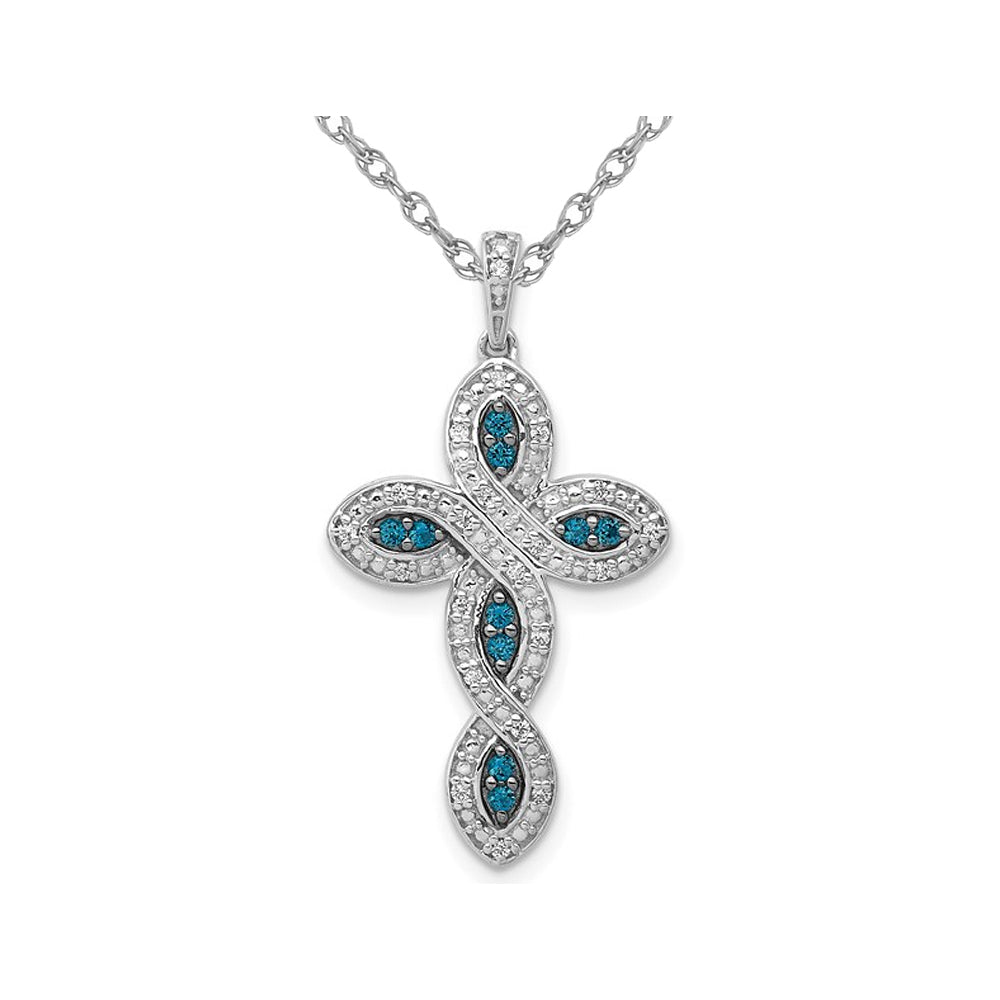 1/5 Carat (ctw) Blue and White Diamond Cross Pendant Necklace in 14K White Gold with Chain Image 1