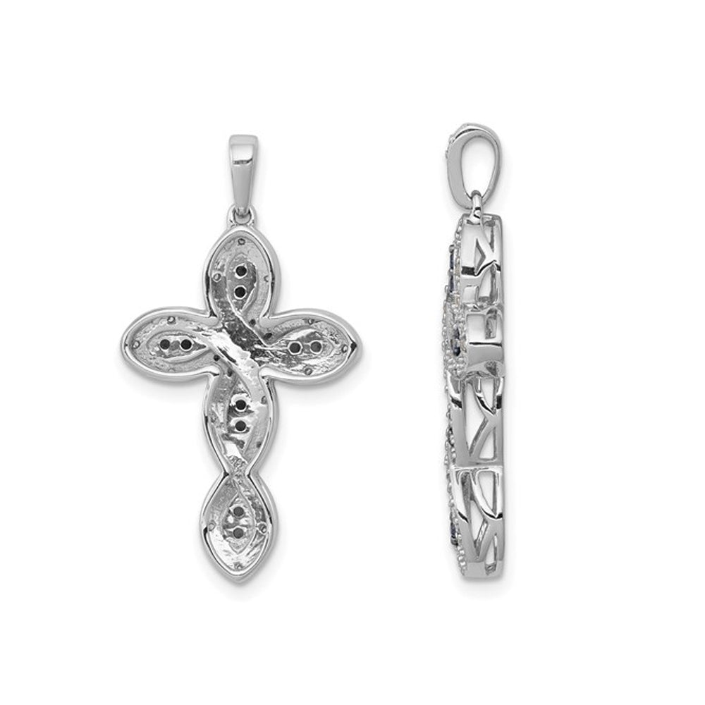 1/5 Carat (ctw) Blue and White Diamond Cross Pendant Necklace in 14K White Gold with Chain Image 2