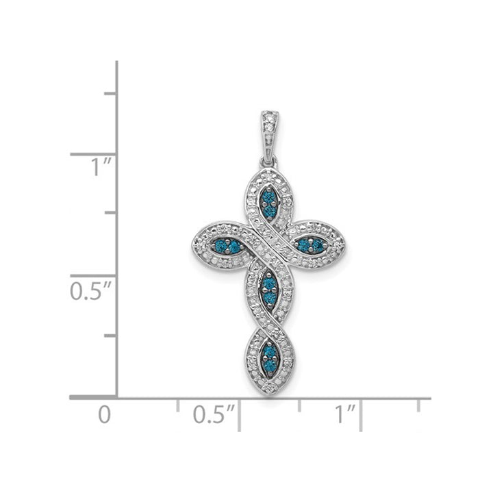 1/5 Carat (ctw) Blue and White Diamond Cross Pendant Necklace in 14K White Gold with Chain Image 3