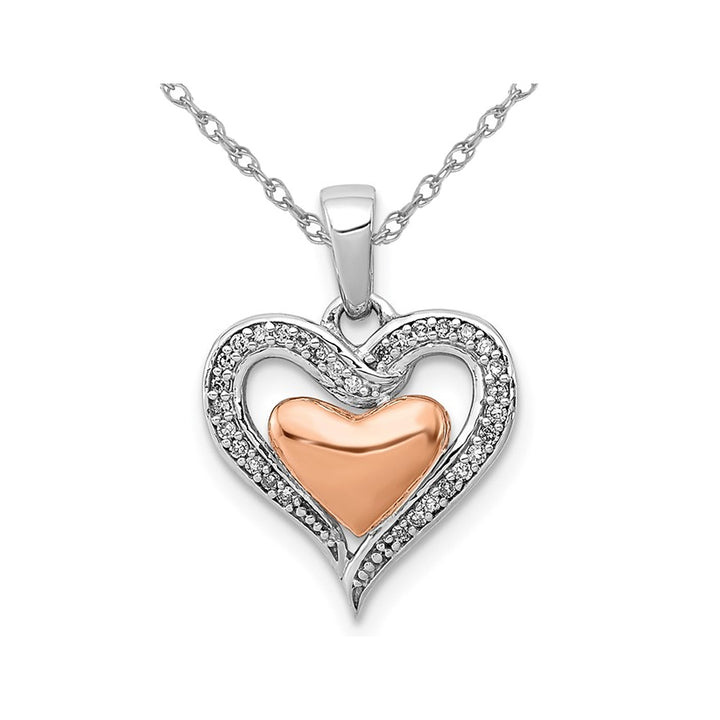 Sterling Silver Double Heart Pendant Necklace with Accent Diamonds and Chain Image 1