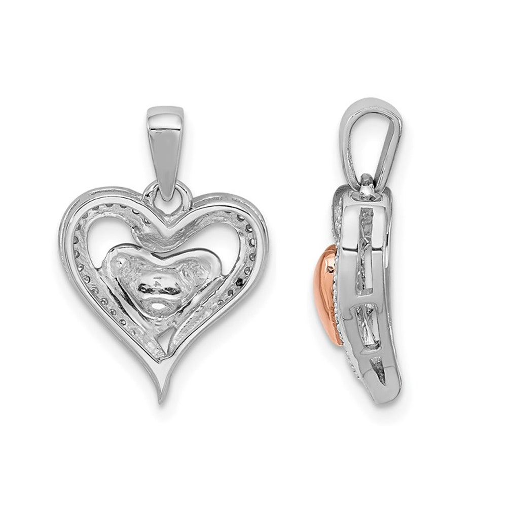 Sterling Silver Double Heart Pendant Necklace with Accent Diamonds and Chain Image 3