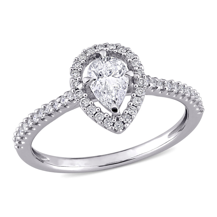 3/4 Carat (ctw I1-I2H-I) Diamond Pear-Cut Halo Engagement Ring in 14k White Gold Image 1