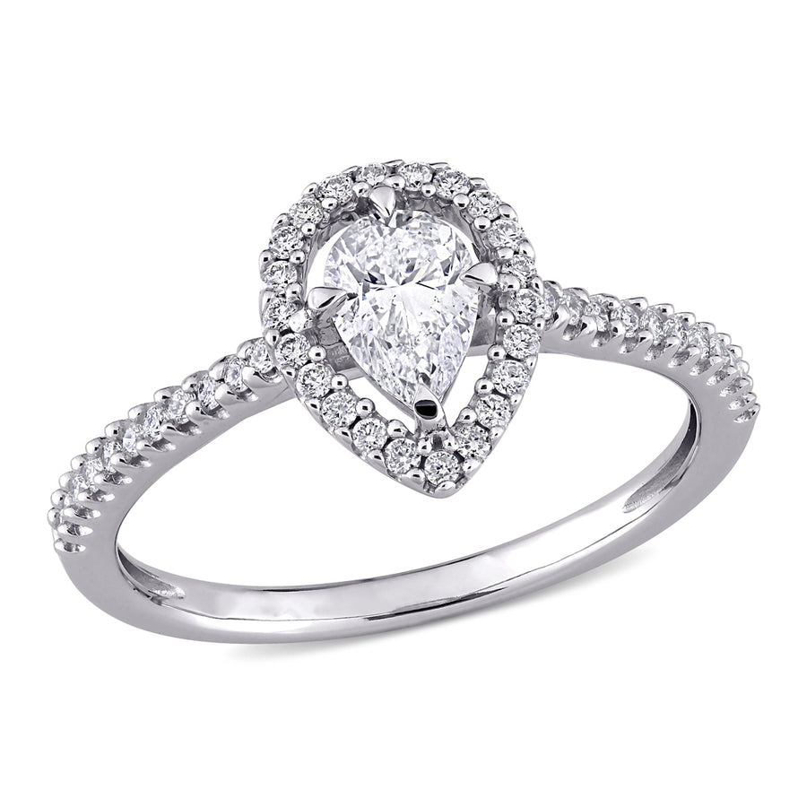 3/4 Carat (ctw I1-I2H-I) Diamond Pear-Cut Halo Engagement Ring in 14k White Gold Image 1