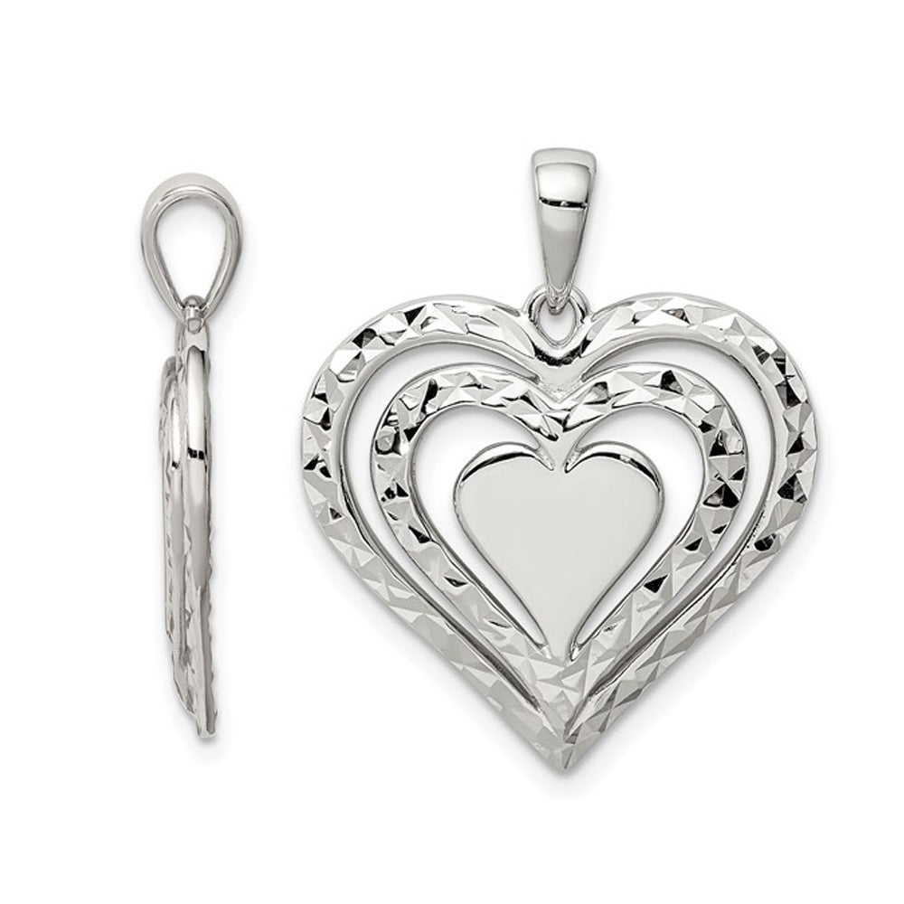 Sterling Silver Triple Heart Shaped Pendant Necklace with Chain Image 2