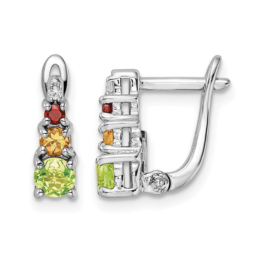 4/5 Carat (ctw) Garnet CItrine and Peridot Hinged Earrings in Sterling Silver Image 1