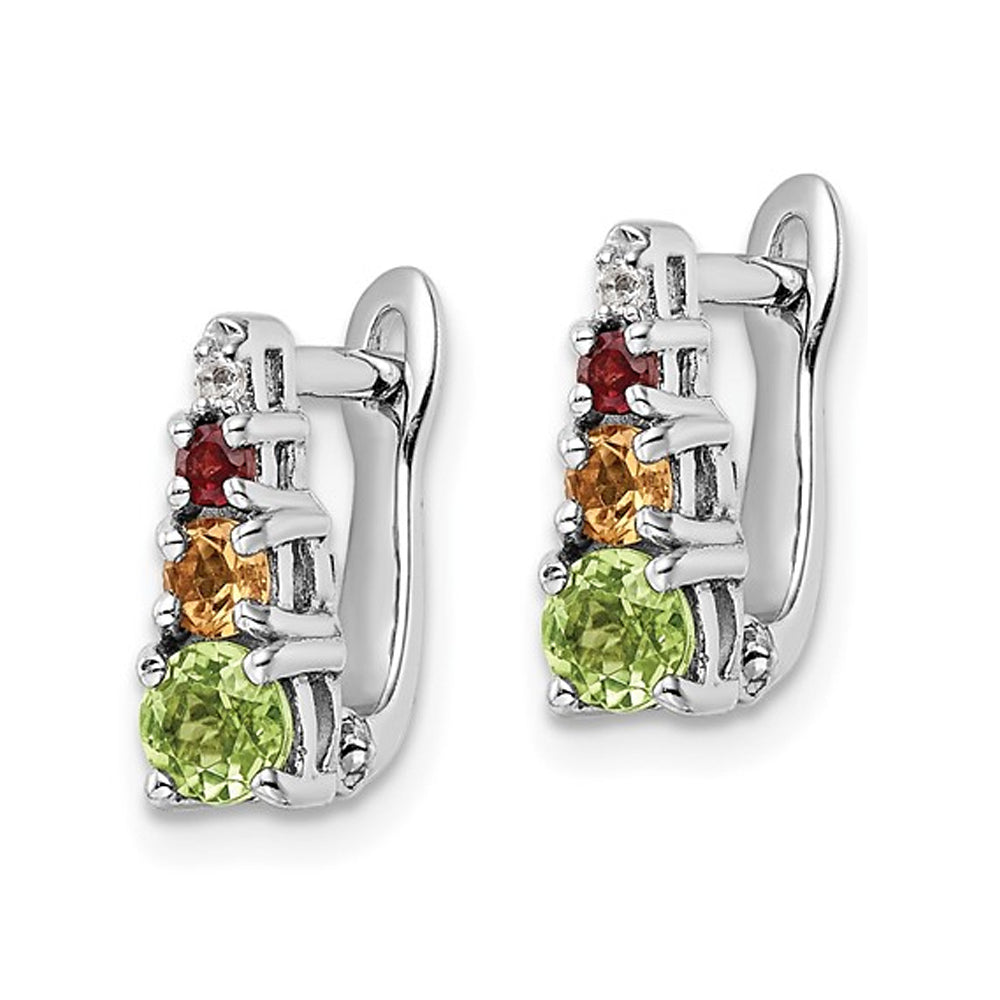 4/5 Carat (ctw) Garnet CItrine and Peridot Hinged Earrings in Sterling Silver Image 3