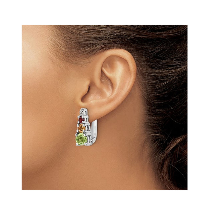 4/5 Carat (ctw) Garnet CItrine and Peridot Hinged Earrings in Sterling Silver Image 4