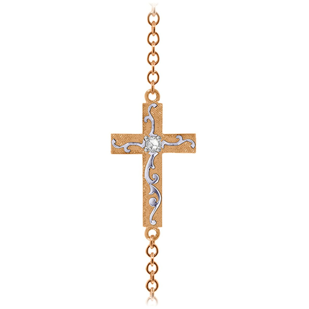0.05 Carat 14k Solid Rose Gold Cross Bracelet Natural Diamond Image 2