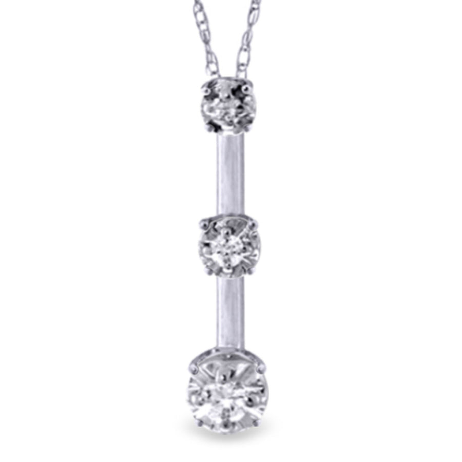 0.1 Carat 14k Solid White Gold Necklace with Graduated Natural Diamond Bar Pendant Image 1