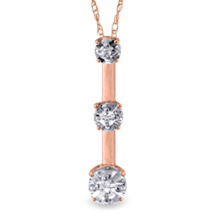 0.1 Carat 14k Solid Rose Gold Necklace with Graduated Natural Diamond Bar Pendant Image 1
