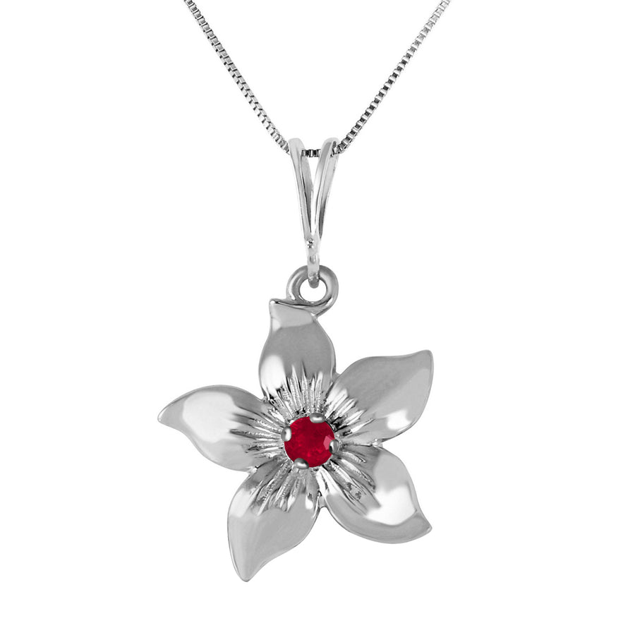 0.1 ct 14k Solid White Gold Flower Necklace Ruby Pendant Image 1