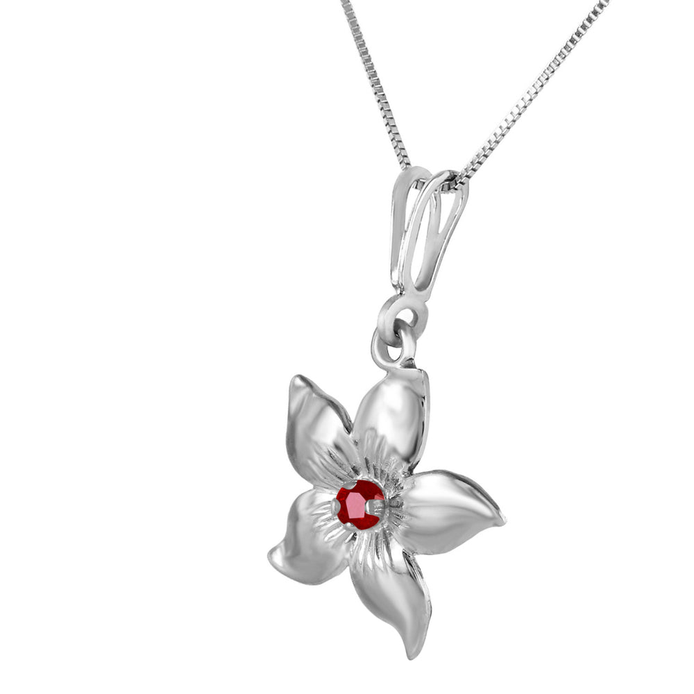 0.1 ct 14k Solid White Gold Flower Necklace Ruby Pendant Image 2