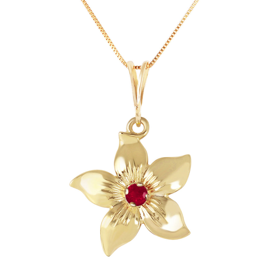 0.1 ct 14k Solid Gold Flower Necklace Ruby Pendant Image 1