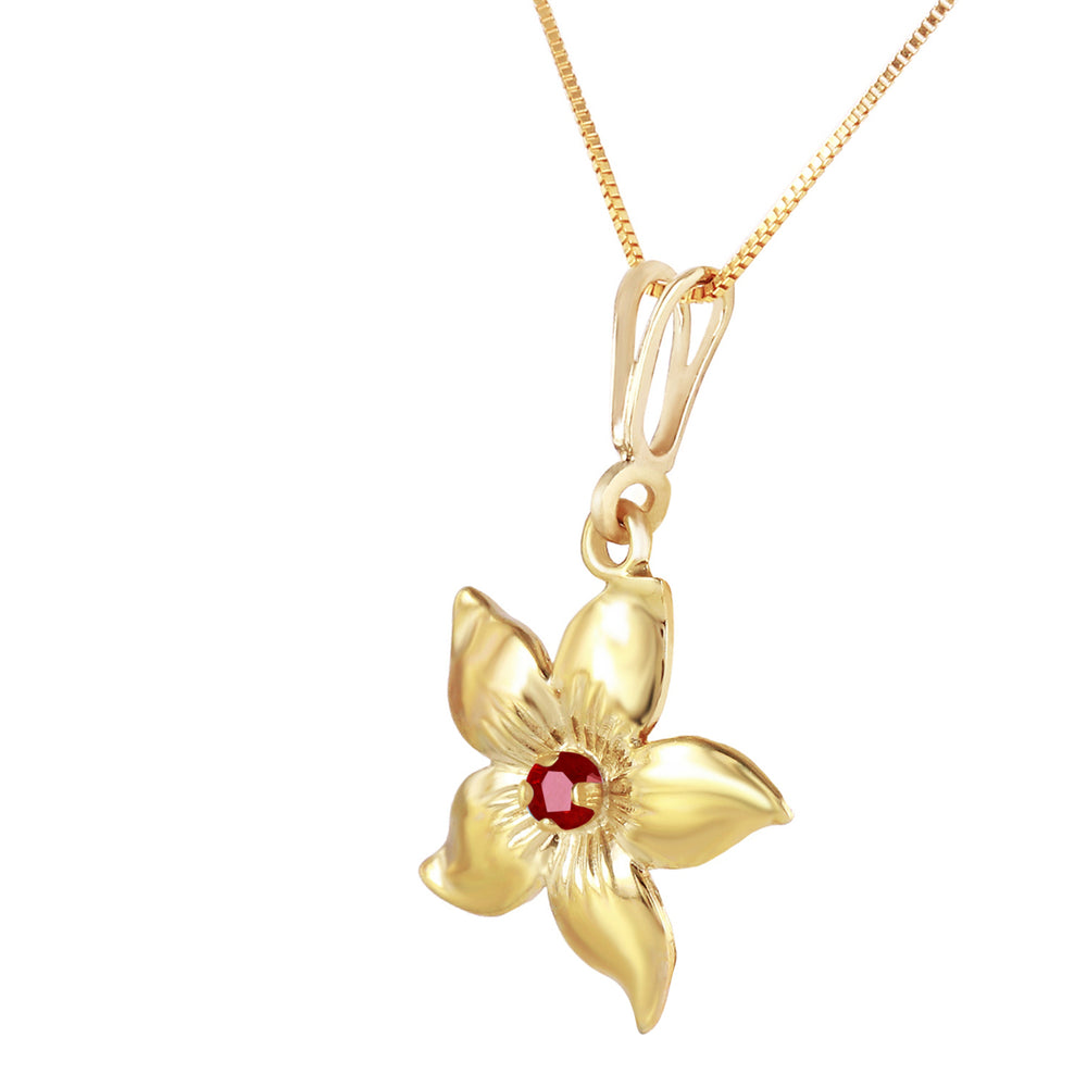0.1 ct 14k Solid Gold Flower Necklace Ruby Pendant Image 2