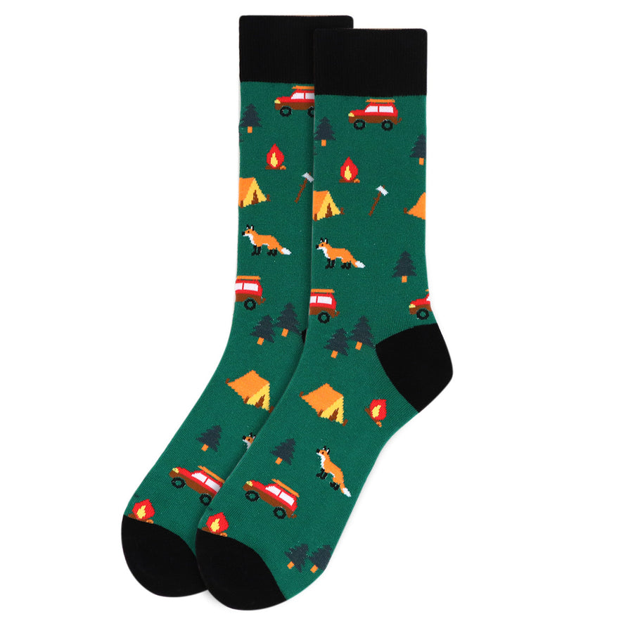 Mens Green Camping Novelty Socks Image 1