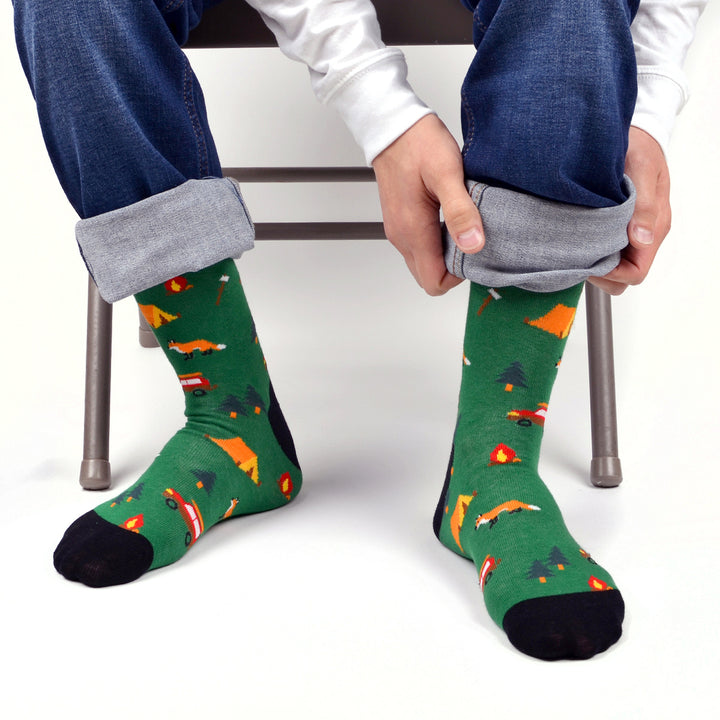 Mens Green Camping Novelty Socks Image 2