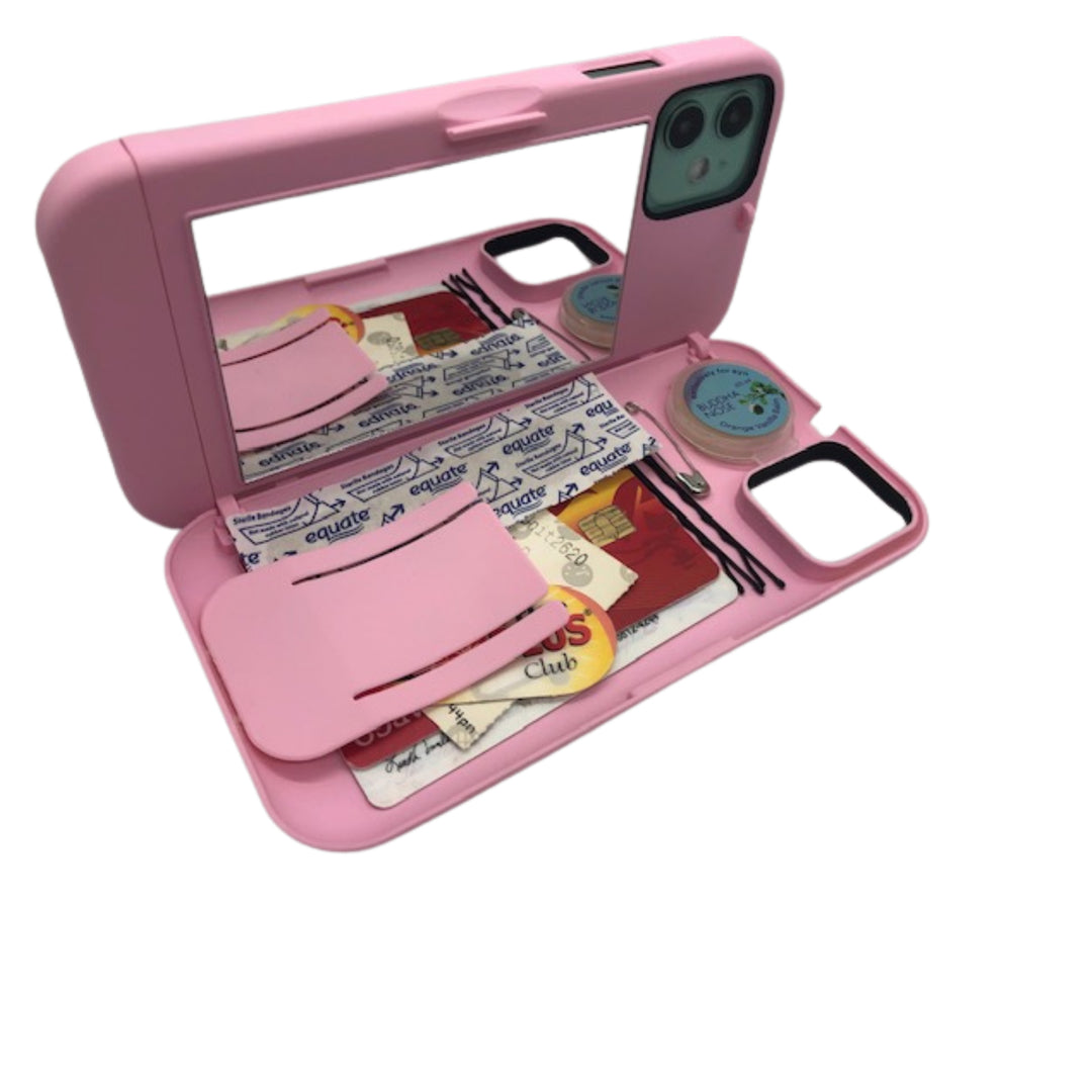 All in case - iPhone 12/12 Pro Wallet Storage Case - Card Holder - with Mirror and Attachable Strap Image 8