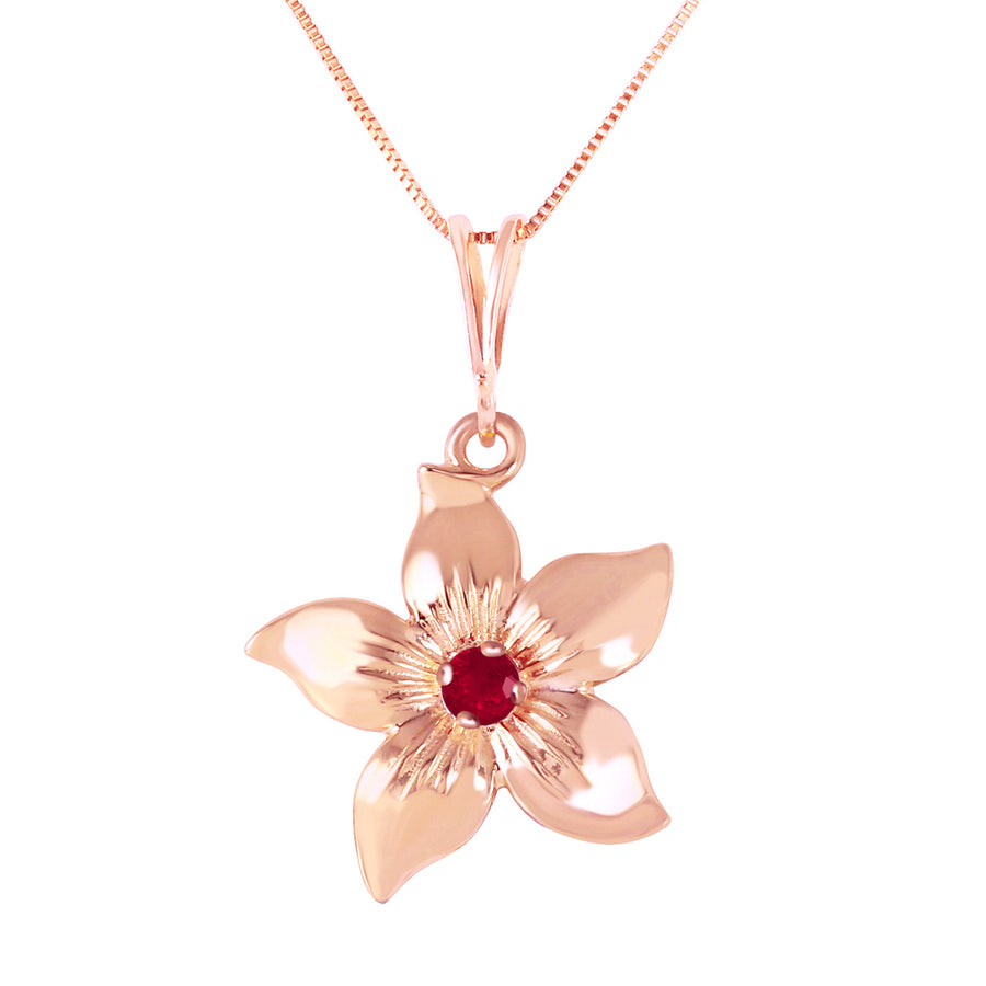 0.1 ct 14k Solid Rose Gold Flower Necklace Ruby Pendant Image 1