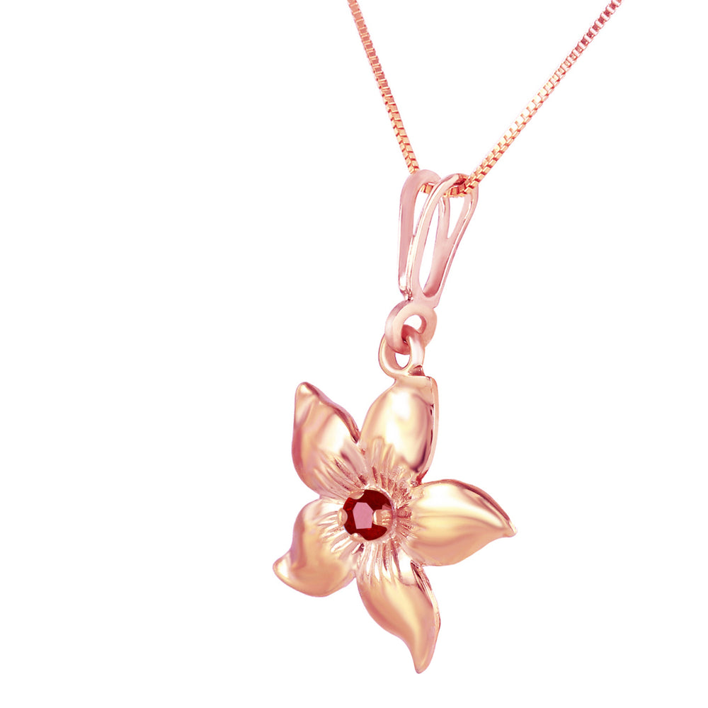 0.1 ct 14k Solid Rose Gold Flower Necklace Ruby Pendant Image 2