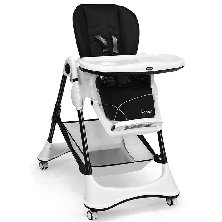A-Shaped High Chair with 4 Lockable Wheels and Large Storage Basket - Multi-Adjustable HeightRecline and Image 2