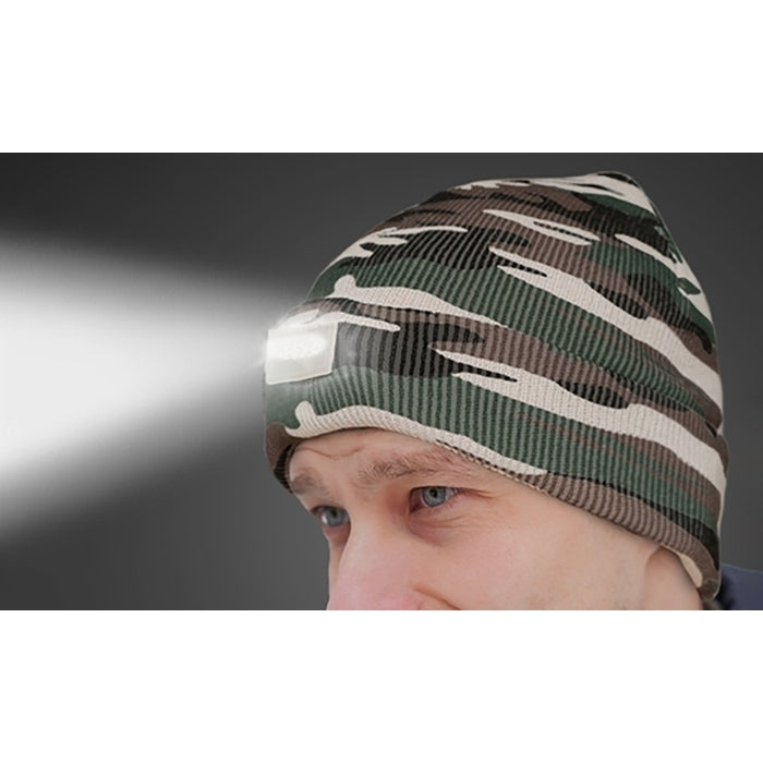 LED Headlamp Beanie Black Unisex Warm Knit Hat with 5 LED Lights Size Fits All Image 1