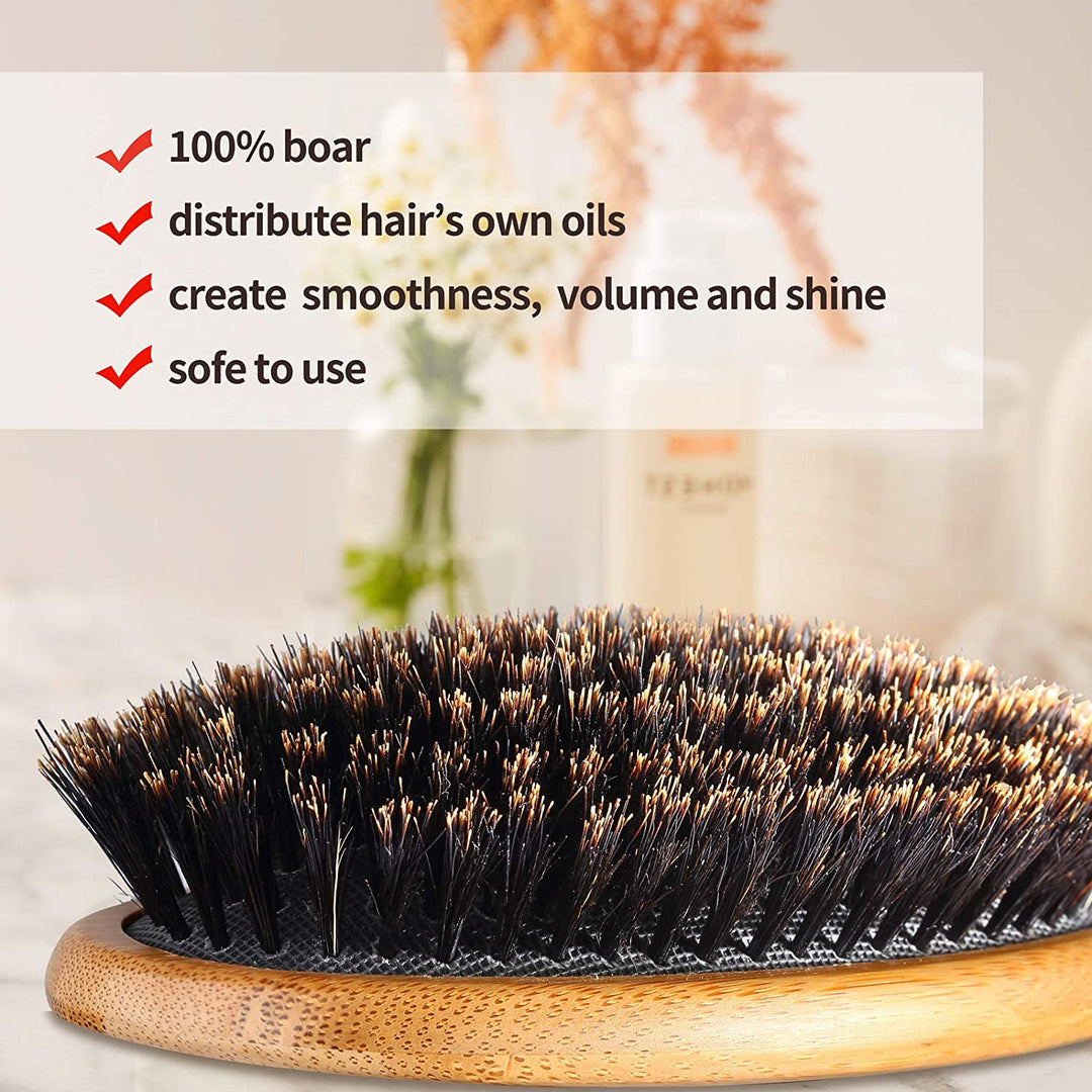 BOMEIYI 100% Boar Bristle Hair Brush Set,Soft Natural Bristles for Thin and Fine Image 1