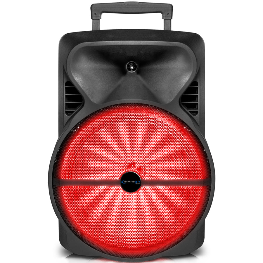 Technical Pro Rechargeable 12" Portable Bluetooth LED Speaker with USB / SD Card, 1/4'' Microphone Inputs, Top and Side Image 1