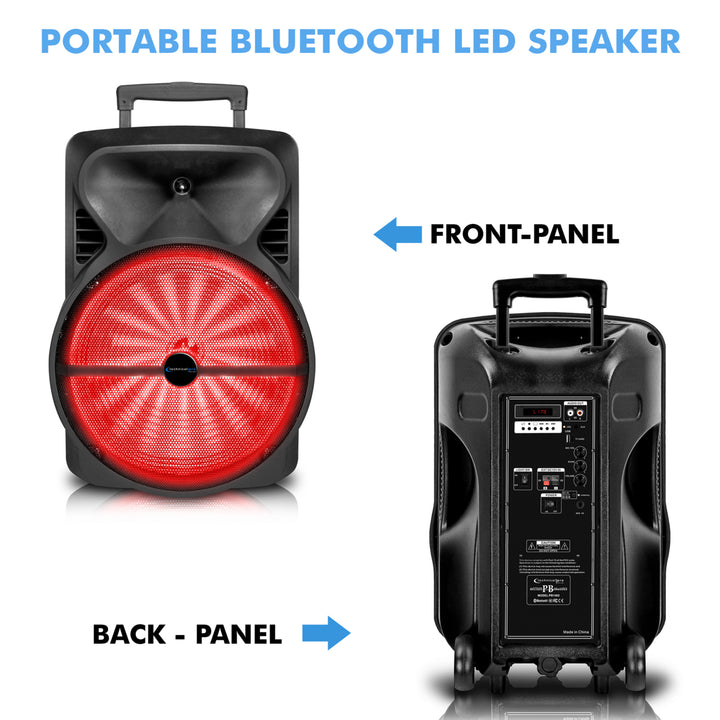 Technical Pro Rechargeable 12" Portable Bluetooth LED Speaker with USB / SD Card, 1/4'' Microphone Inputs, Top and Side Image 2