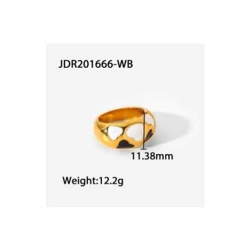 18K Gold Plated Heart enamel ring stainless steel thick black white color ring womens stainless steel ring Image 4
