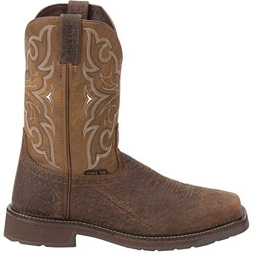 JUSTIN WORK Mens 11" Amarillo Steel Toe Work Boot Aged Brown - SE4313 ONE SIZE Aged Brown Image 1