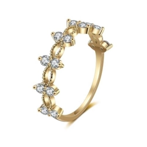 14k Gold Plated double row diamond hollow ring Image 1