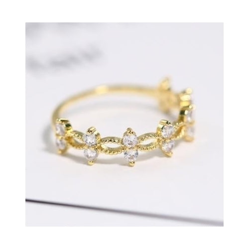 14k Gold Plated double row diamond hollow ring Image 2