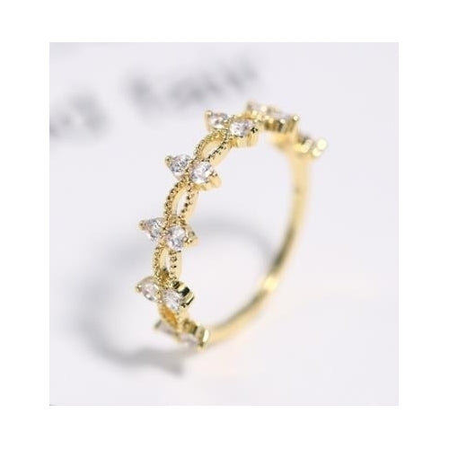 14k Gold Plated double row diamond hollow ring Image 3