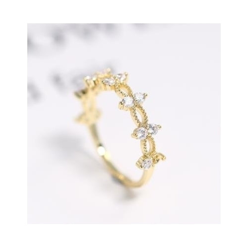 14k Gold Plated double row diamond hollow ring Image 4