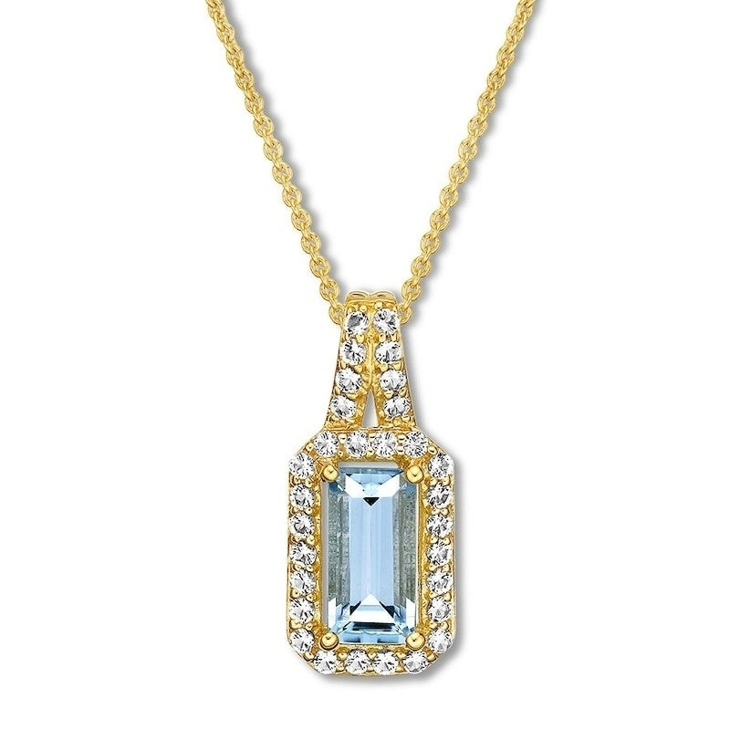 18K Gold Plated Emerald-Cut Aqua Drop Pendant Necklace CZ Crystals Image 1