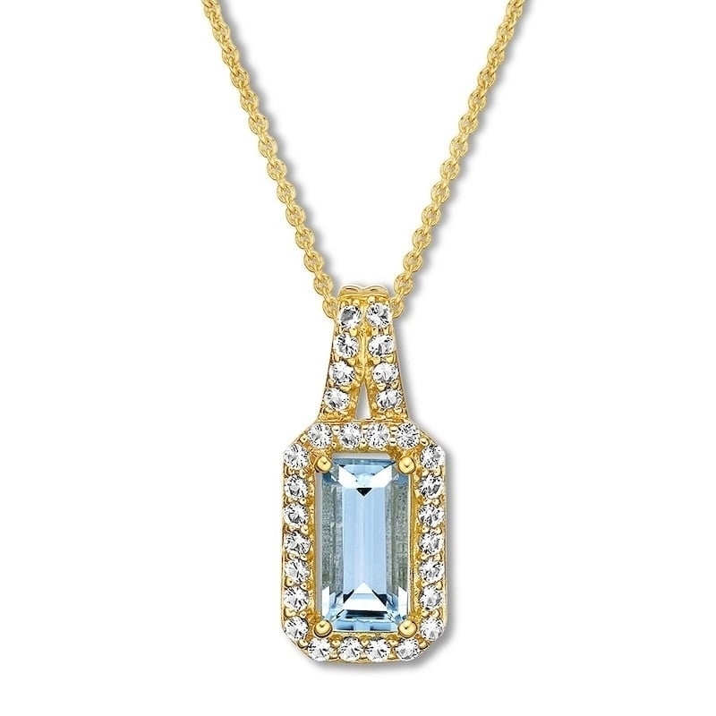 18K Gold Plated Aqua Drop Pendant Necklace Emerald Cut CZ Crystals 18" Chain Image 1