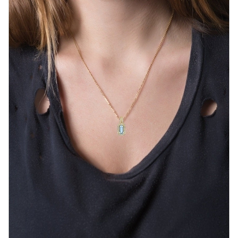 18K Gold Plated Emerald-Cut Aqua Drop Pendant Necklace CZ Crystals Image 2