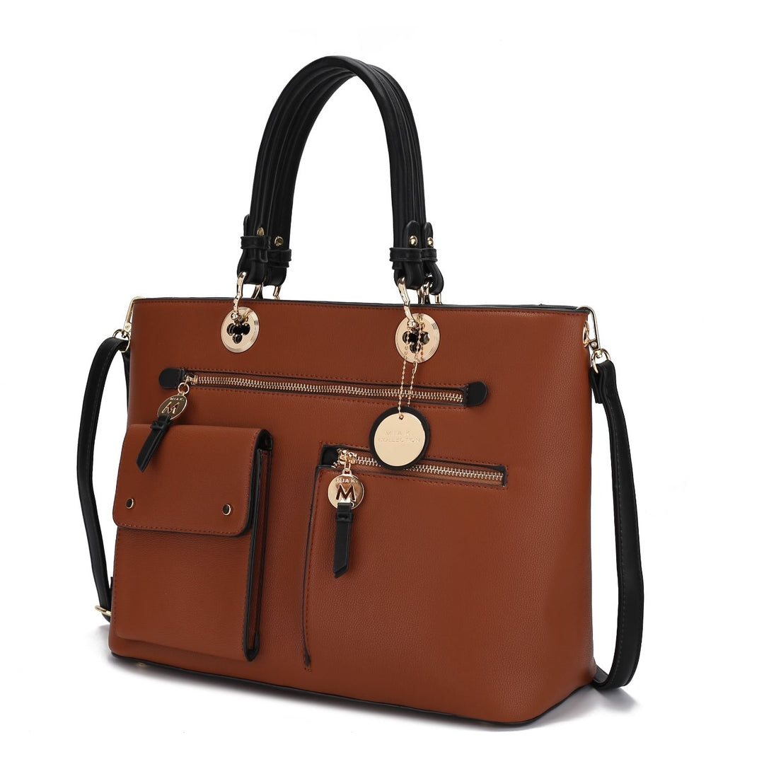 Julia Vegan Leather Color-block Womens Satchel Bag by Mia k. Image 4