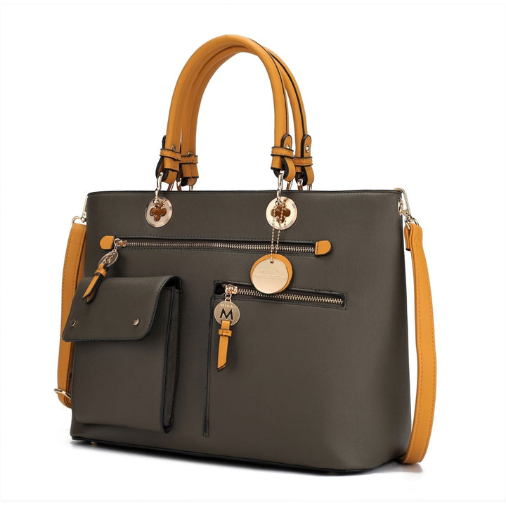 Julia Vegan Leather Color-block Womens Satchel Bag by Mia k. Image 9