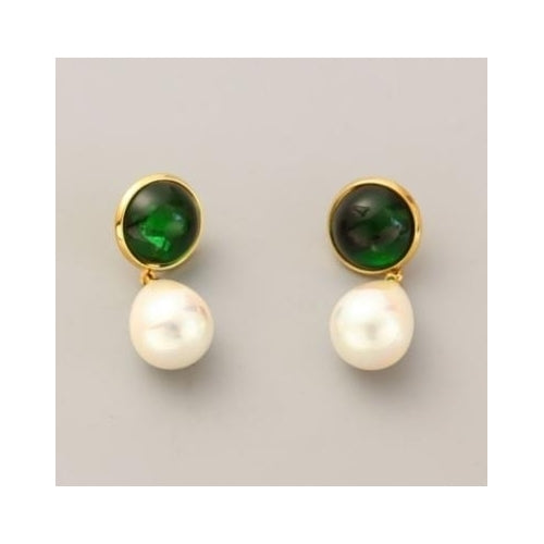 18K genuine gold plating inlaid crystal glass pearl pendant earrings feminine Earrings Image 1