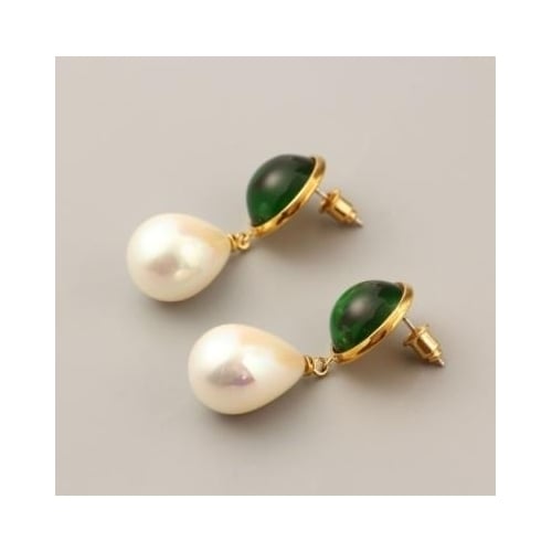 18K genuine gold plating inlaid crystal glass pearl pendant earrings feminine Earrings Image 2