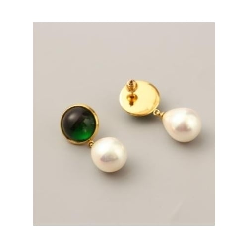 18K genuine gold plating inlaid crystal glass pearl pendant earrings feminine Earrings Image 3