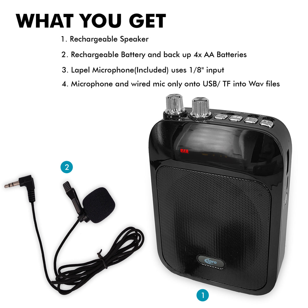 Technical Pro Rechargeable Speaker with Wired Lapel Mic USB SD Card FM AUX Inputs Image 4