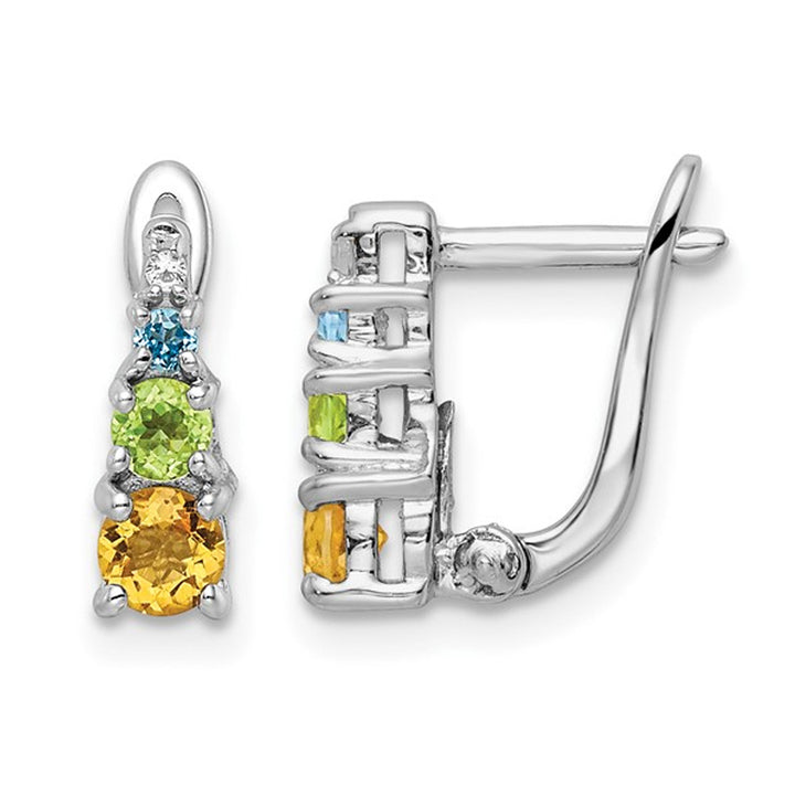 4/5 Carat (ctw) Blue Topaz CItrine and Peridot Hinged Earrings in Sterling Silver Image 1