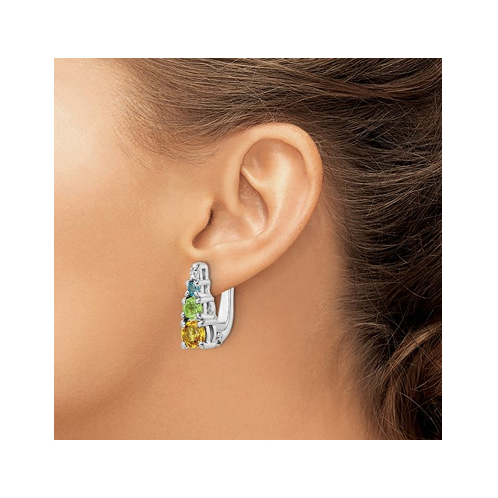 4/5 Carat (ctw) Blue Topaz CItrine and Peridot Hinged Earrings in Sterling Silver Image 2