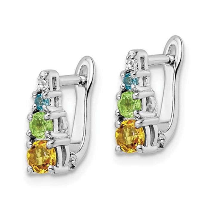 4/5 Carat (ctw) Blue Topaz CItrine and Peridot Hinged Earrings in Sterling Silver Image 4