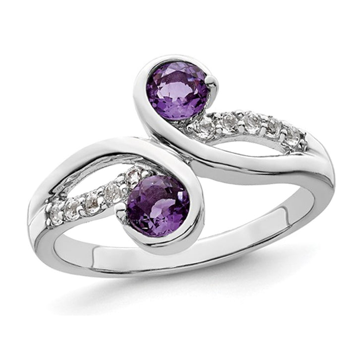 7/10 Carat (ctw) Amethyst and White Topaz Ring in Sterling Silver Image 1