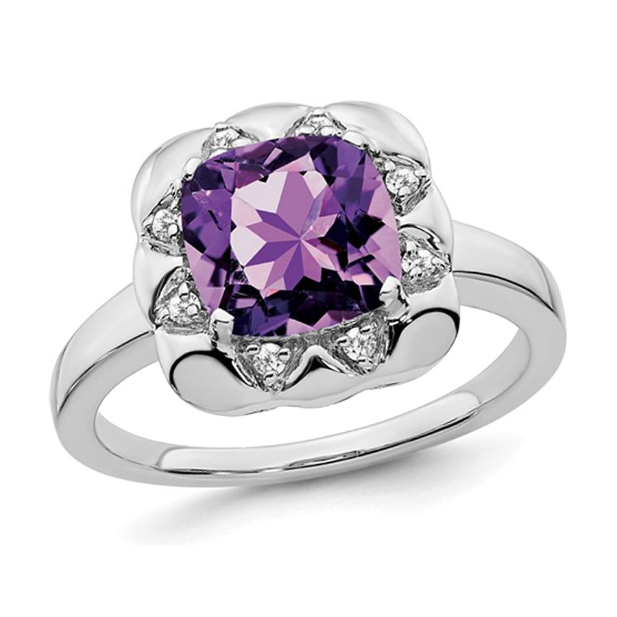 2.30 Carat (ctw) Amethyst Ring in 14K White Gold with Diamonds Image 1