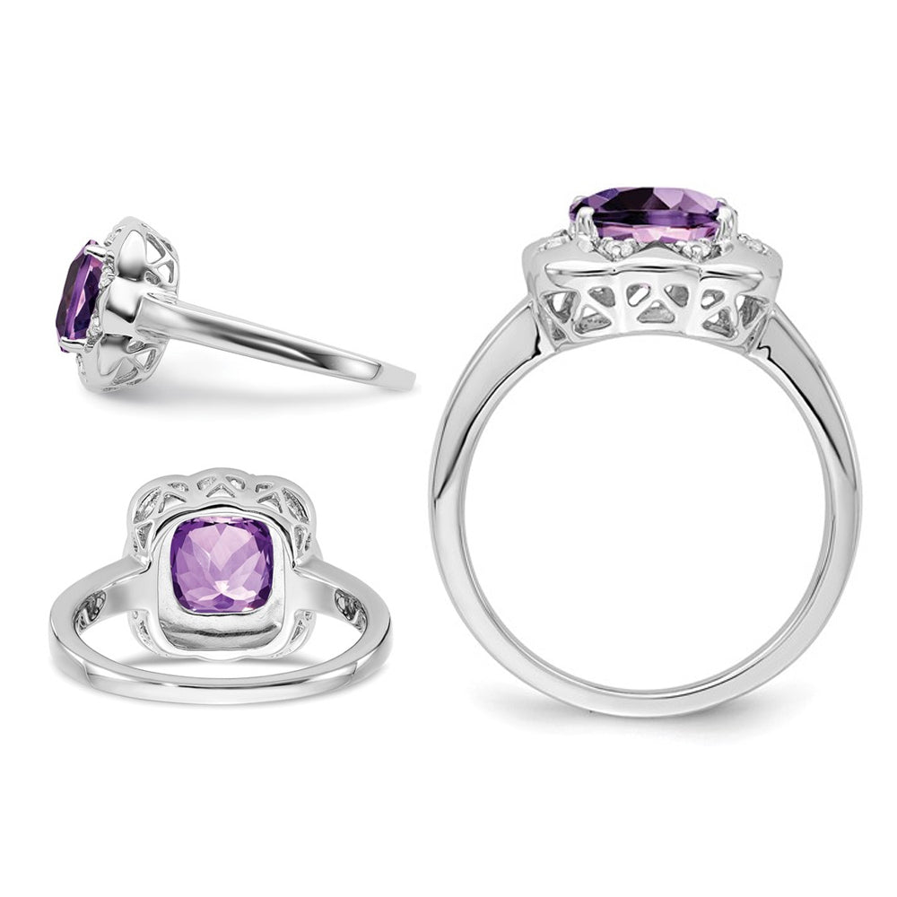 2.30 Carat (ctw) Amethyst Ring in 14K White Gold with Diamonds Image 2