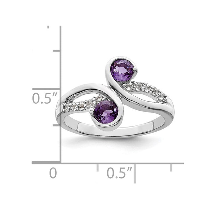 7/10 Carat (ctw) Amethyst and White Topaz Ring in Sterling Silver Image 3